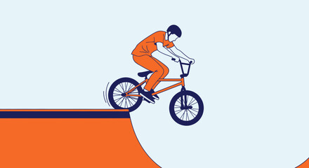Fototapeta premium Dynamic Bmx Rider On Ramp Mid Air Jump Action Illustration
