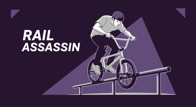 Dynamic Bmx Rider Performing A Grinding Trick On Rails