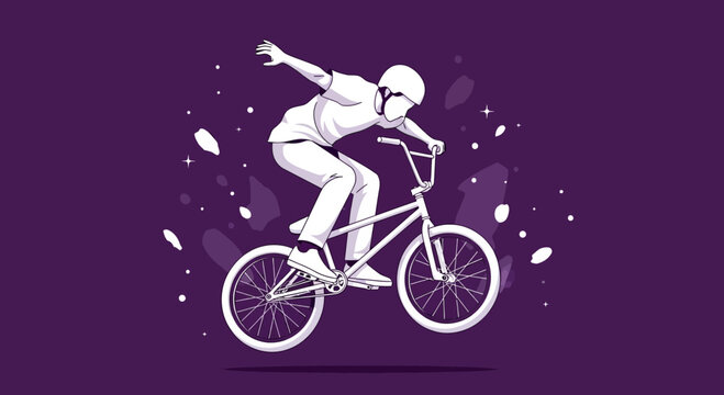 Dynamic BMX Rider Performing A Trick Against A Purple Backdrop