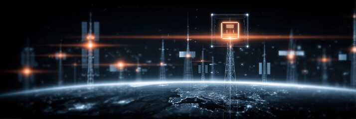 Fototapeta premium The system needs a digital tool for innovation, where technology is a solution for the improvement of interstellar communication relays.
