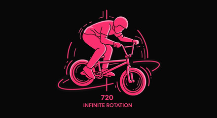 Naklejka premium Dynamic Bmx Rider Performing An Incredible 720 Degree Trick On A Black Background