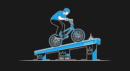 Naklejka premium Dynamic Bmx Rider Performing Tricks On A Street Rail