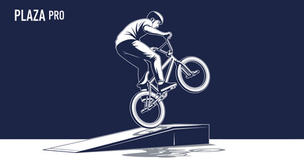Naklejka premium Dynamic BMX Rider Performs Acrobatics On A Ramp With Skill And Precision