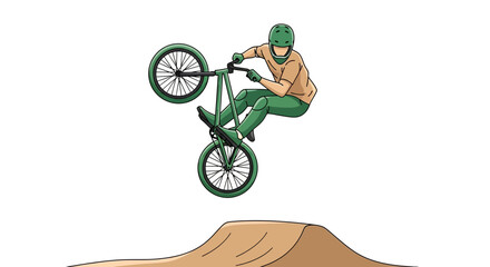 Naklejka premium Dynamic Bmx Rider Performs Aerial Stunt Over Dirt Ramp