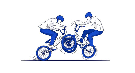 Naklejka premium Dynamic BMX Riders Performing Tricks Together Engaging In Sport