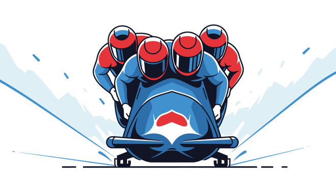 Dynamic Bobsled Team Racing Down a Snowy Track Illustration