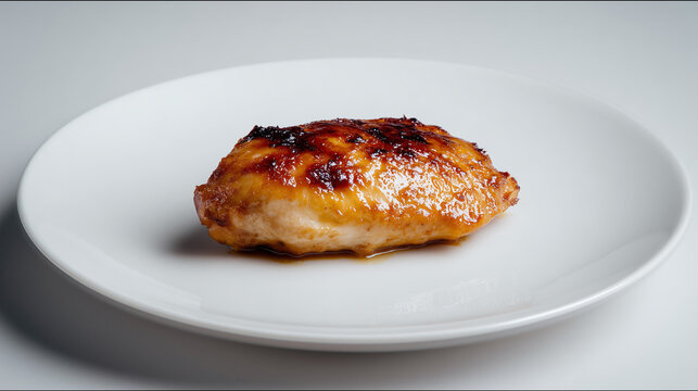 白い皿に盛り付けられた表面を甘辛いタレで香ばしく焼き上げたジューシーな照り焼きチキン
