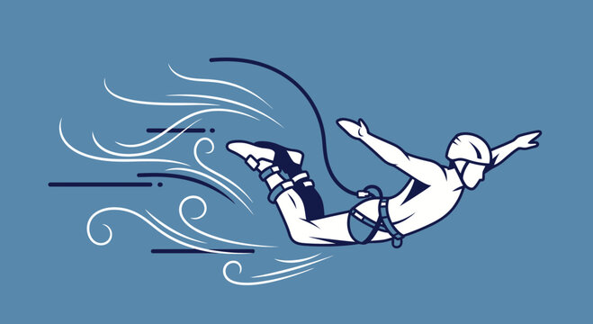 Dynamic Bungee Jumper Illustration Capturing Freefall Thrill