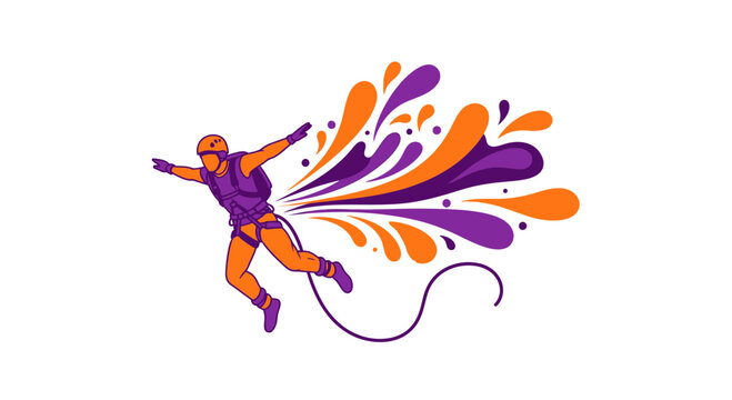 Dynamic Bungee Jumper Illustration With Abstract Splashes