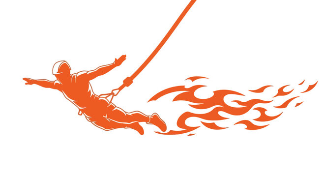 Dynamic Bungee Jumper Silhouette With Flaming Trail Effect