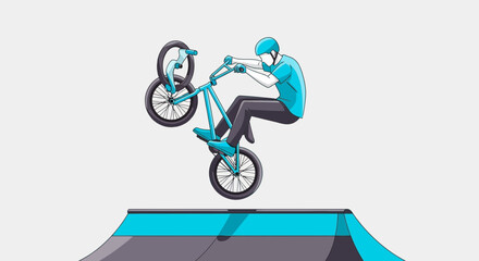 Naklejka premium Dynamic Freestyle BMX Rider Executes Aerial Trick on Ramp