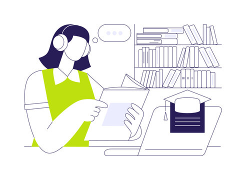 Study in a library isolated cartoon vector illustrations.