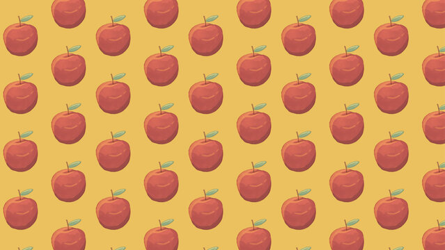 Cute Seamless Apple Pattern on Yellow Background &ndash; Hand Drawn Food Vector