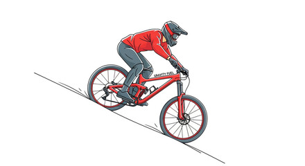 Fototapeta premium Dynamic Illustration Of A Mountain Biker Descending A Steep Trail