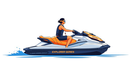 Naklejka premium Dynamic Illustration Of Person Riding Jet Ski On Water