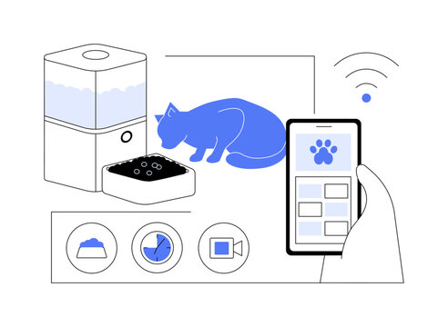 Automated Pet Feeder with App abstract concept vector illustration.