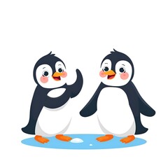 Fototapeta premium Fun illustration of penguin friends on ice for World Penguin Day concept