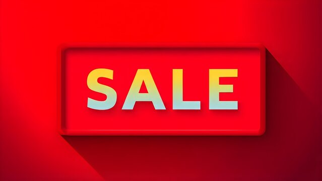 Bright Red Sale Sign with Yellow and Blue Gradient Text.