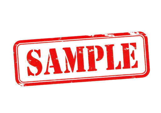 Red grunge sample rubber stamp mark for documents and business, isolated on transparent cutout Stamp png.