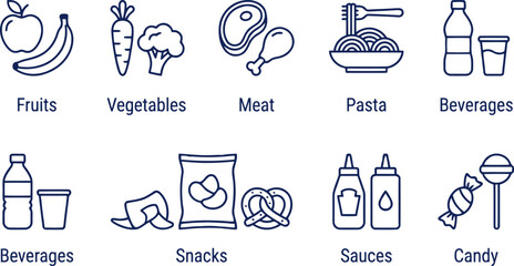Grocery & Food Categories Line Icon Set © MD