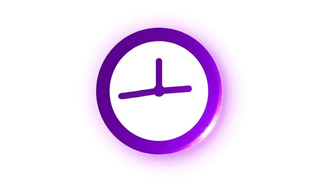 Rotating purple clock with animated second hand in a vibrant, minimalistic concept with white background