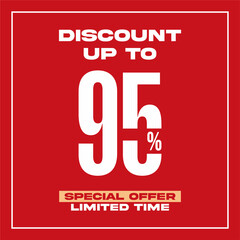 Fototapeta premium Red square advertisement displaying up to ninety five percent discount and limited time special offer
