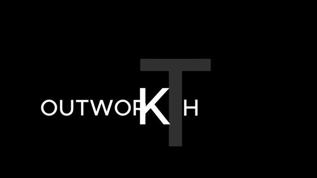 Typography design showcases the word outwork with a prominent central letter on a solid black surface.