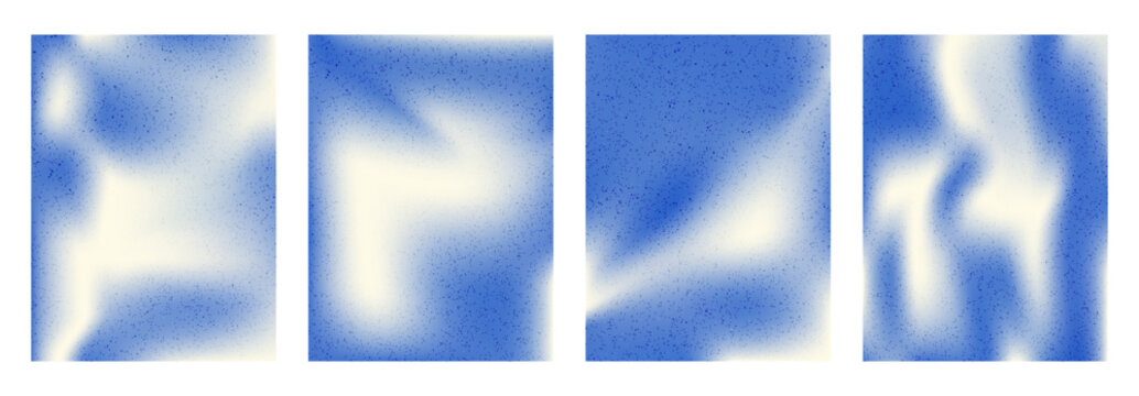 White and blue grain gradient retro banners template set. Noisy sky vertical background with blur sand gradation. Liquid speckle navy template for poster design. Vector abstract blue gradient backdrop