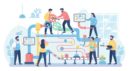 Fototapeta premium Teamwork and Collaboration in Building a Complex System.