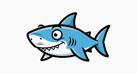 Fototapeta premium A cartoon shark swims in the ocean with a happy expression on its face.