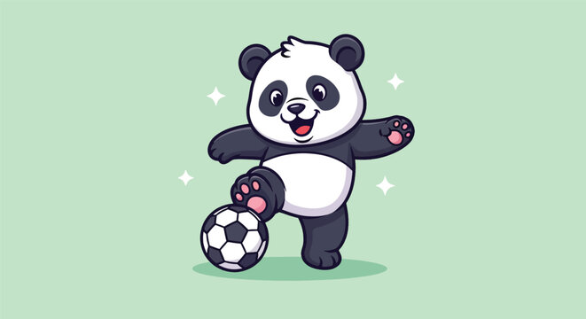 Cute Panda Playing Soccer with a Ball Vector Illustration.