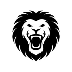 Fototapeta premium Fierce Lion Head, Angry Roaring Lion, Black Vector Icon, Wildlife Symbol