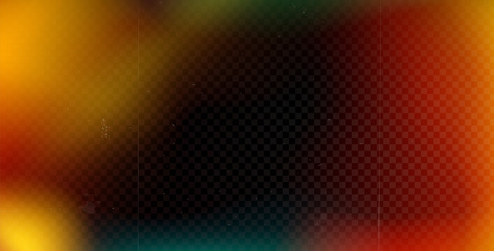 Orange red yellow light film leak for photography old overlay. Gradient filter flare for photo decoration. Analog camera light film with burn noise. Vector vintage blur texture with dust transparent.