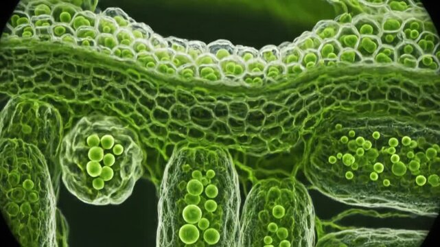 Microscopic View of Plant Leaf Cell Structure and Stomata Detailing Botanical Anatomy