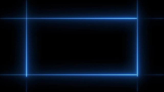 Neon line glowing rectangle frame on black background.4k video