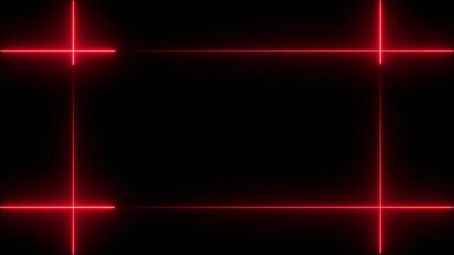 Red neon line glowing rectangle frame.4k video
