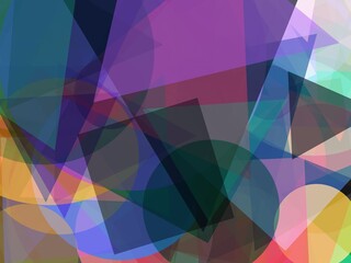 Obraz premium Abstract geometric background with colorful overlapping shapes, triangles and circles