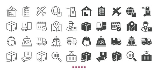 Fototapeta premium Logistic icons collection. Multi series icons. Line and glyph solid web icons collection