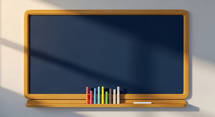 Classic blue chalkboard with colorful chalk, a blank canvas for education and creative expression