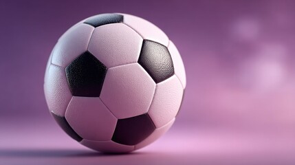 Naklejka premium Pink Soccer Ball Isolated on Soft Purple Background with Clean Copy Space