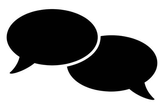 A minimalist vector graphic of two black speech bubbles on a white background