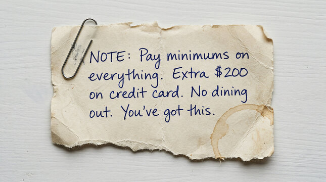 Handwritten Debt Repayment Note Credit Card Payoff Financial Discipline Concept