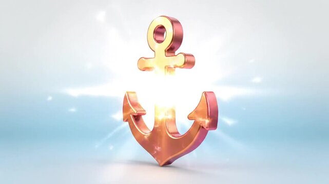 Metallic anchor morphing colors in studio lighting shining gold with sparkles for presentations or ocean theme