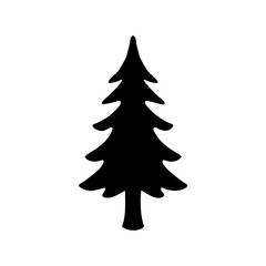 Obraz premium Pine tree silhouette icon representing a natural evergreen plant isolated on a white background for clean graphic design projects.