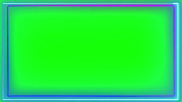 A video showcasing a green screen with a neon blue and purple border for creative video editing projects