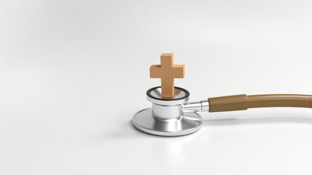 Faith and Medicine: A Cross and Stethoscope on White