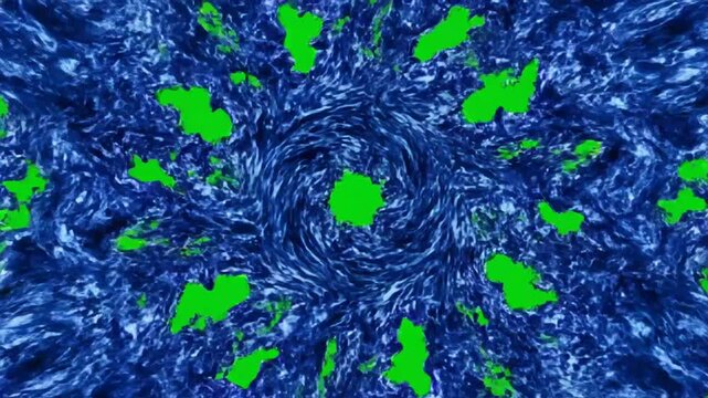 Blue water splash effect with green screen background for video overlay and motion graphic elements