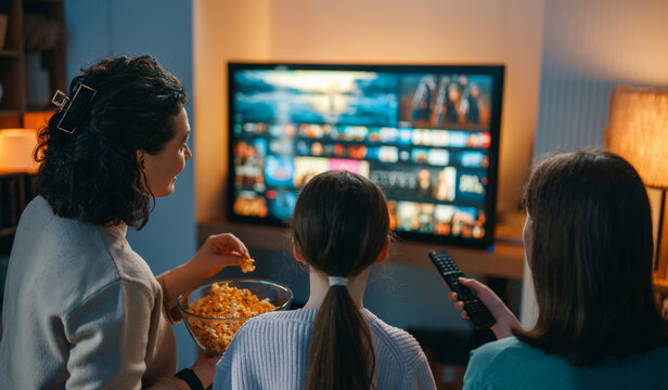 Family Enjoys Cozy Movie Night at Home Streaming Films Together