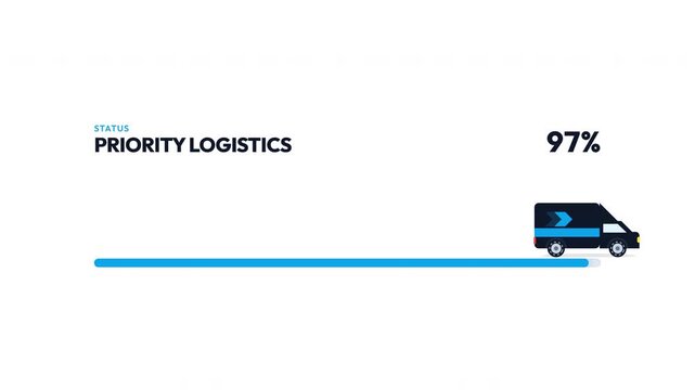 Minimalist van icon tracks across a progress bar to visualize shipment fulfillment status for logistics applications.