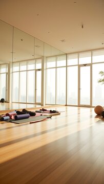Sunlit Empty Fitness Studio Interior